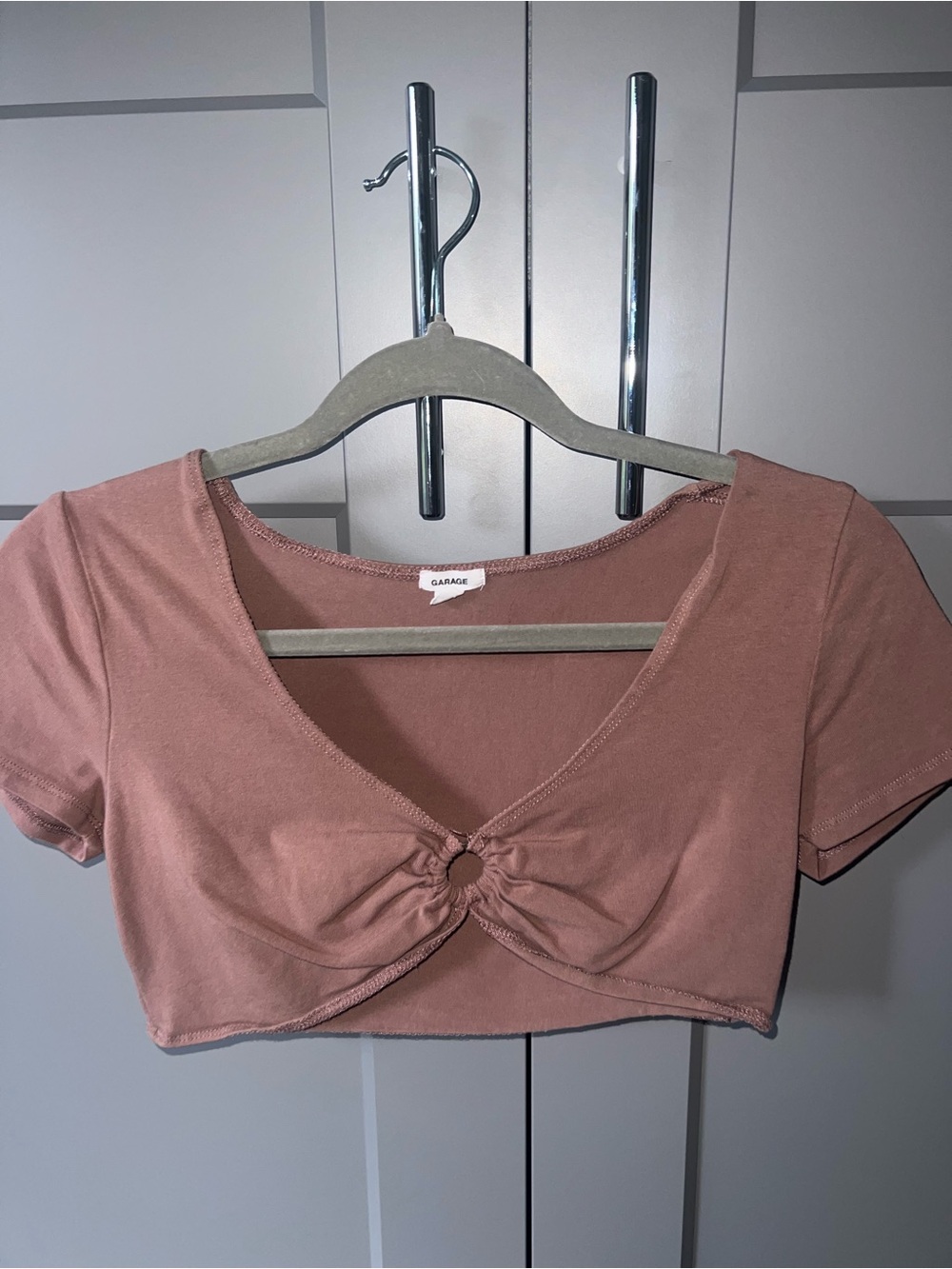 Garage Women's Dusty Rose Cropped Knot Front Top